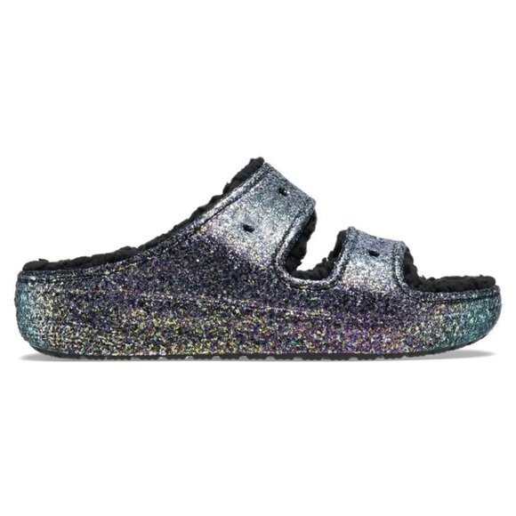 Crocs Women's Purple Green Cozy Glitter Platform Slip-On Slide Sandal Size 6 - Picture 1 of 7